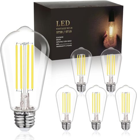 BORT 4Pack ST58/ST19 لمبات LED Edison عتيقة، أبيض دافئ 2700K، 6W يعادل 60W لمبات إضاءة LED، قابلة للتعتيم 700LM، E26 لمبة إضاءة زخرفية in Kuwait