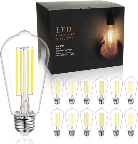 BORT 4Pack ST58/ST19 لمبات LED Edison عتيقة، أبيض دافئ 2700K، 6W يعادل 60W لمبات إضاءة LED، قابلة للتعتيم 700LM، E26 لمبة إضاءة زخرفية in Kuwait