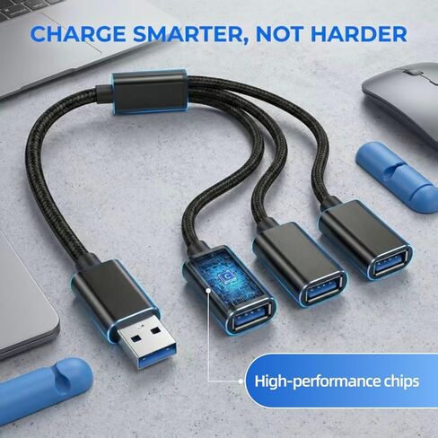 مقسم USB 1 في 3 مخرج، محول USB A، كابل محور تمديد USB 2.0 ذكر إلى 3 أنثى Y للكمبيوتر/الكمبيوتر المحمول/Xbox/محرك فلاش/الماوس/لوحة المفاتيح (أسود) in Kuwait