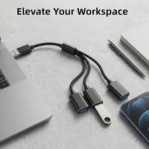مقسم USB 1 في 3 مخرج، محول USB A، كابل محور تمديد USB 2.0 ذكر إلى 3 أنثى Y للكمبيوتر/الكمبيوتر المحمول/Xbox/محرك فلاش/الماوس/لوحة المفاتيح (أسود) in Kuwait