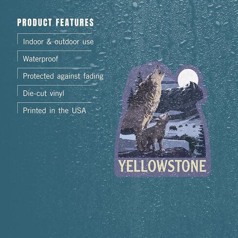 Lantern Press Sticker Yellowstone National Park, Wyoming, Wolves and Full Moon, Die Cut Vinyl, (Waterproof Decal for Cars, Water Bottles, Laptops, Coolers), Small in Saudi Arabia