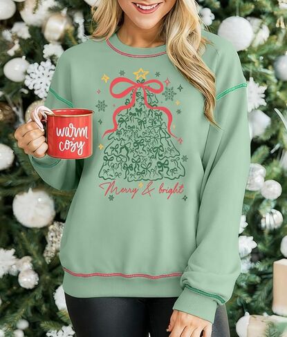 عيد الميلاد البلوز المرأة عيد الميلاد عطلة قمصان طويلة الأكمام مرح ومشرق سانتا عيد الميلاد Crewneck البلوز القمم in Saudi Arabia