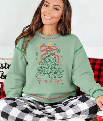 عيد الميلاد البلوز المرأة عيد الميلاد عطلة قمصان طويلة الأكمام مرح ومشرق سانتا عيد الميلاد Crewneck البلوز القمم in Saudi Arabia
