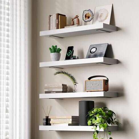 Solid Wood Floating Shelves 24'' Long, 8'' Deep Wall Mounted Shelves with Heavy Duty Brackets, Max Load 150 lbs, Wall Shelves for Bathroom Kitchen Living Room, 24 x 8 x 1.6 in, Walnut, Set of 2 in Kuwait