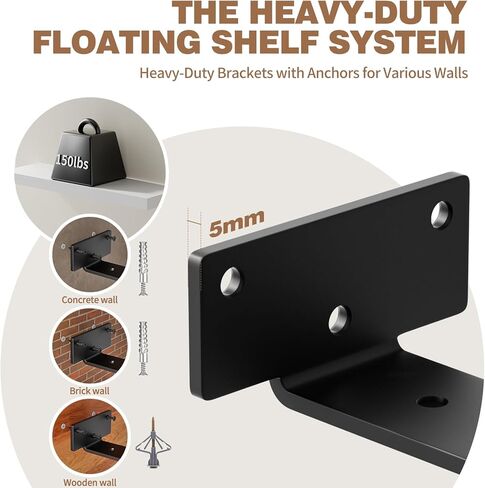 Solid Wood Floating Shelves 24'' Long, 8'' Deep Wall Mounted Shelves with Heavy Duty Brackets, Max Load 150 lbs, Wall Shelves for Bathroom Kitchen Living Room, 24 x 8 x 1.6 in, Walnut, Set of 2 in Kuwait