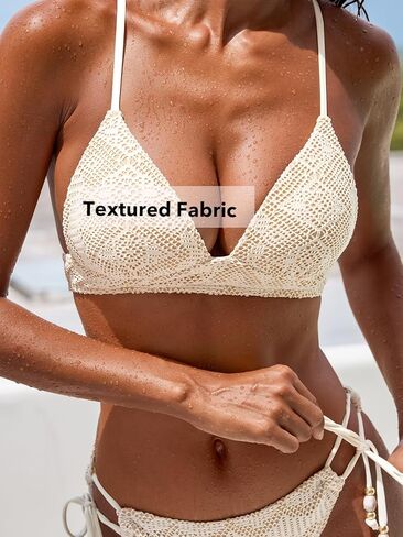 CUPSHE Women's Bikini Sets Two Piece Swimsuit Mid Rise Bathing Suit Molded Cups Crossback Tie Textured in Kuwait