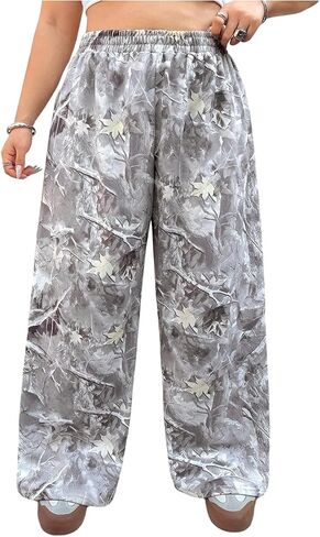 SOLY HUX Women's Plus Size Camo Pants Y2k Maple Leaf Print Elastic Waist Baggy Wide Leg Sweatpants Streetwear in Saudi Arabia