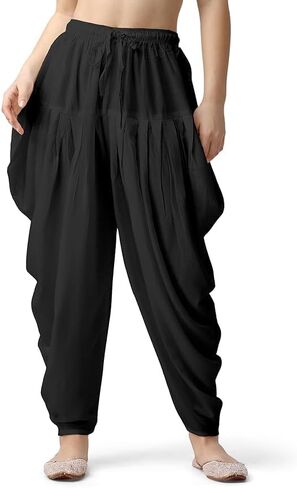 Women's Loose Fit Rayon Dhoti Pant, Patiala Salwar Harem Pants, Black, Free Size Waist 26-38 Inch in Saudi Arabia