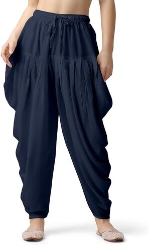 Women's Loose Fit Rayon Dhoti Pant, Patiala Salwar Harem Pants, Black, Free Size Waist 26-38 Inch in Saudi Arabia