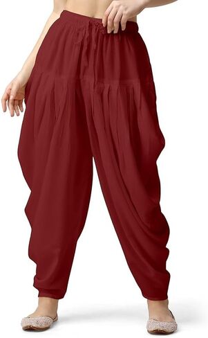Women's Loose Fit Rayon Dhoti Pant, Patiala Salwar Harem Pants, Black, Free Size Waist 26-38 Inch in Saudi Arabia