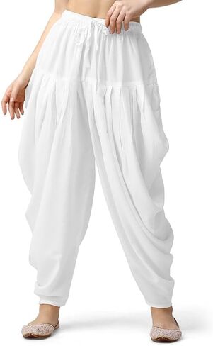 Women's Loose Fit Rayon Dhoti Pant, Patiala Salwar Harem Pants, Black, Free Size Waist 26-38 Inch in Saudi Arabia