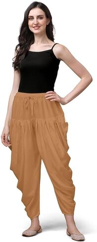 Women's Loose Fit Rayon Dhoti Pant, Patiala Salwar Harem Pants, Black, Free Size Waist 26-38 Inch in Saudi Arabia