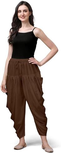 Women's Loose Fit Rayon Dhoti Pant, Patiala Salwar Harem Pants, Black, Free Size Waist 26-38 Inch in Saudi Arabia