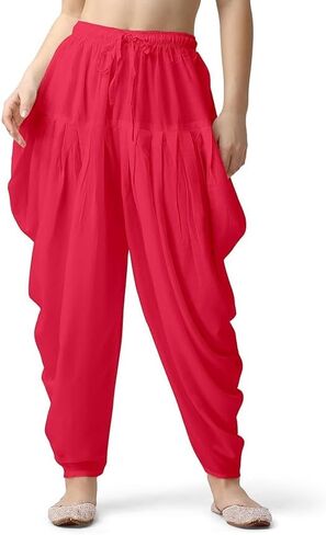 Women's Loose Fit Rayon Dhoti Pant, Patiala Salwar Harem Pants, Black, Free Size Waist 26-38 Inch in Saudi Arabia