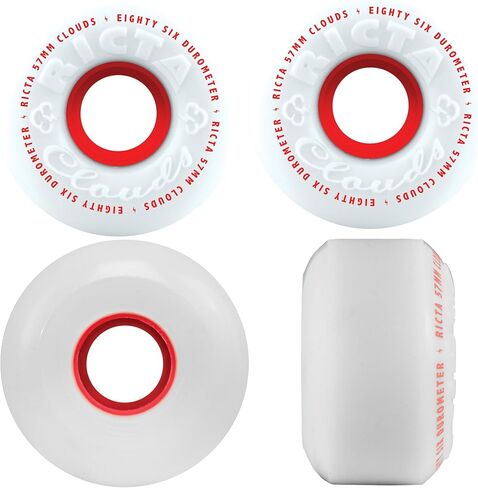 عجلات تزلج Ricta Wheels Clouds باللون الأبيض/الأحمر - 57 مم 86a (مجموعة من 4) in Kuwait