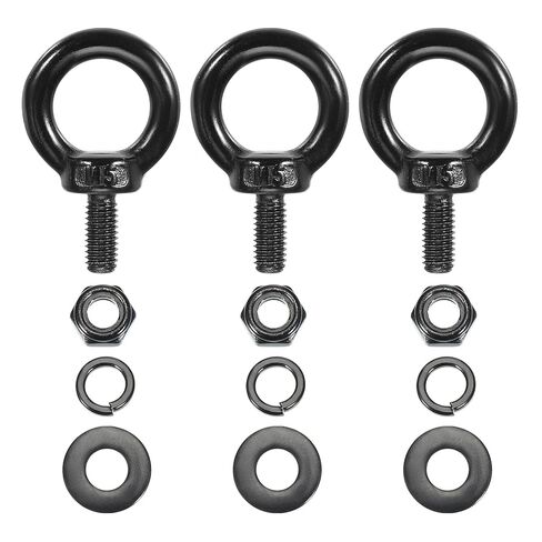 PATIKIL M8x15mm Lifting Shoulder Eye Bolt, 6Pcs 304 Stainless Steel Lifting Ring Threaded Eyebolt with Hex Lock Nut/Lock Washer/Flat Washer for Hanging Hammocks Articles, Black in Saudi Arabia