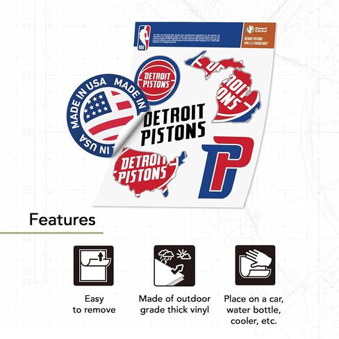 Desert Cactus Detroit Pistons Sticker NBA Officially Licensed Vinyl Decal Laptop Water Bottle Car Scrapbook (Type 2-3) in Saudi Arabia