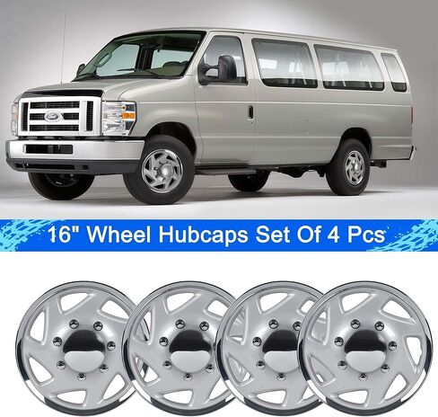 أغطية عجلات الكروم متوافقة مع Ford Van E150 E250 E350 1992-2014؛ Ford Truck 1998-2025 16 بوصة 8 العروة 16 بوصة أغطية العجلات الفولاذية مجموعة من 4 عبوات (كروم وفضي) in Saudi Arabia