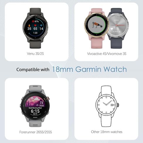 أربطة سكرانشي قابلة للتمدد متوافقة مع Garmin Venu 3S/Venu 2S، شريط مطاطي رياضي من النايلون 18 مم لـ Vivoactive 4S/Vivomove 3S/Forerunner 255S/Forerunner 265S للنساء والرجال (3 عبوات) in Kuwait