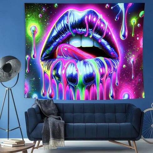 BlissYard Blacklight Tapestry UV Reactive Tapestry Wall Hanging 78x59 Inches Cosmic Rainbow Lips Wall Hanging, Fluorescent Art Decoration for Bedroom, Living Room, and Parties in Saudi Arabia