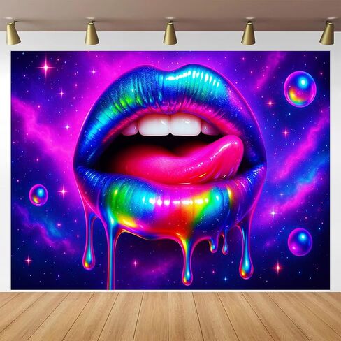 BlissYard Blacklight Tapestry UV Reactive Tapestry Wall Hanging 78x59 Inches Cosmic Rainbow Lips Wall Hanging, Fluorescent Art Decoration for Bedroom, Living Room, and Parties in Saudi Arabia