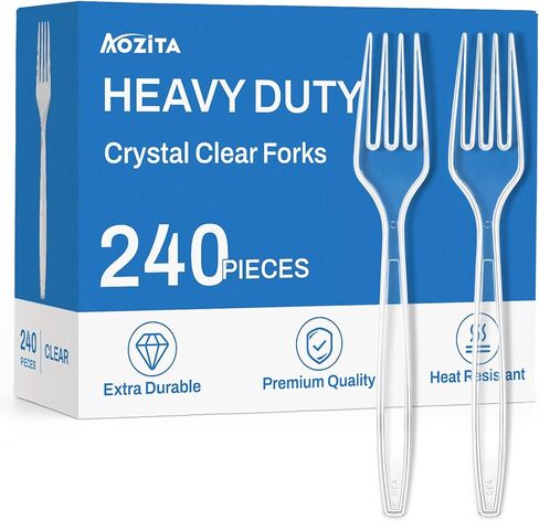 240 Count Extra Heavy Duty Clear Plastic Forks, Solid and Durable Premium Disposable Forks - BPA-Free & Heat Resistant Plastic Cutlery Utensils for Parties, Events and Everyday Use in Saudi Arabia
