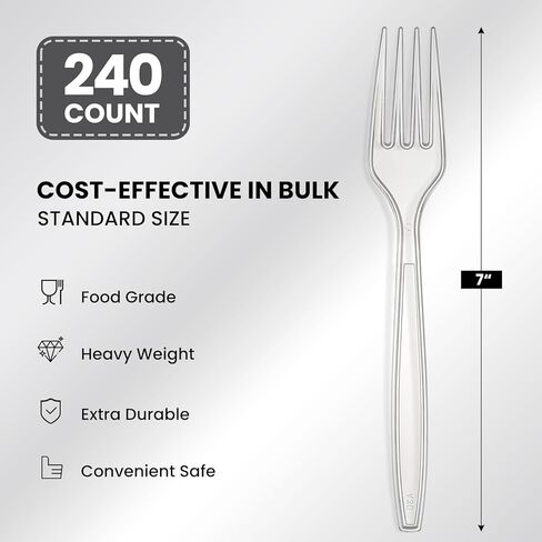 240 Count Extra Heavy Duty Clear Plastic Forks, Solid and Durable Premium Disposable Forks - BPA-Free & Heat Resistant Plastic Cutlery Utensils for Parties, Events and Everyday Use in Saudi Arabia
