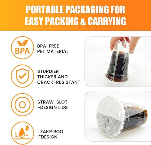 100 Packs 16oz Clear Plastic Cups with Lids, Straws, and Leak-Proof Paper - Complete To-Go Disposable Cup Kit for Iced Coffee, Smoothies,Cold Drinks & Boba Tea in Saudi Arabia