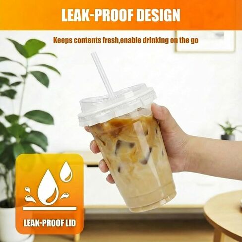 100 Packs 16oz Clear Plastic Cups with Lids, Straws, and Leak-Proof Paper - Complete To-Go Disposable Cup Kit for Iced Coffee, Smoothies,Cold Drinks & Boba Tea in Saudi Arabia