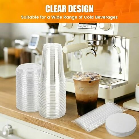100 Packs 16oz Clear Plastic Cups with Lids, Straws, and Leak-Proof Paper - Complete To-Go Disposable Cup Kit for Iced Coffee, Smoothies,Cold Drinks & Boba Tea in Saudi Arabia
