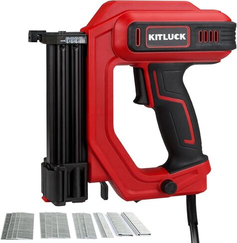 KITLUCK Brad Nailer، مسدس كهربائي 2 في 1 120 فولت / مسدس أظافر مع 1400 قطعة من المسامير المستقيمة مقاس 18 و400 قطعة من دبابيس التاج الضيقة للأعمال الخشبية، والمشروعات اليدوية، والنجارة والمفروشات الخفيفة in Kuwait