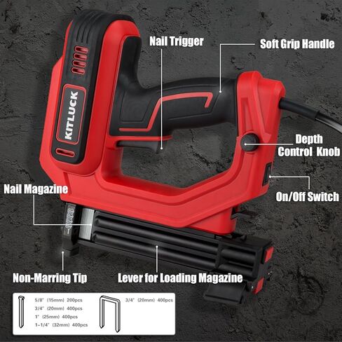 KITLUCK Brad Nailer، مسدس كهربائي 2 في 1 120 فولت / مسدس أظافر مع 1400 قطعة من المسامير المستقيمة مقاس 18 و400 قطعة من دبابيس التاج الضيقة للأعمال الخشبية، والمشروعات اليدوية، والنجارة والمفروشات الخفيفة in Kuwait