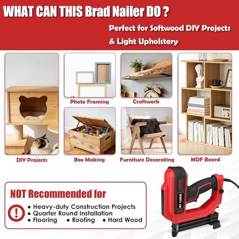 KITLUCK Brad Nailer، مسدس كهربائي 2 في 1 120 فولت / مسدس أظافر مع 1400 قطعة من المسامير المستقيمة مقاس 18 و400 قطعة من دبابيس التاج الضيقة للأعمال الخشبية، والمشروعات اليدوية، والنجارة والمفروشات الخفيفة in Kuwait