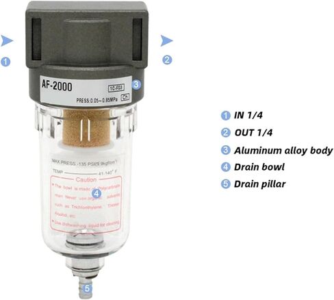 AF2000 air oil water separator air compressor spray paint air gun filter single component drainage(BT 6mm fittings) in Saudi Arabia