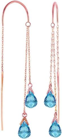 Galaxy Gold GG 14k Solid Rose Gold Threaded Dangles Earrings with Natural 2.5 Carat Blue Topaz in Saudi Arabia