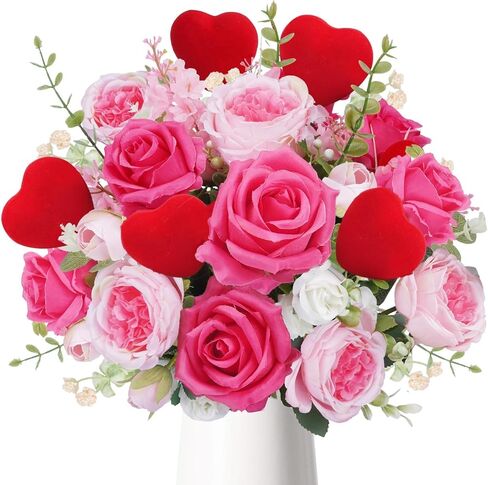 Valentine's Day Decorations Valentines Flowers Artificial Rose Peony Fake Spring Flowers Love Hyacinth Bouquet Indoor Silk Floral Arrangements for Home Table Anniversary Wedding Decorations in Saudi Arabia