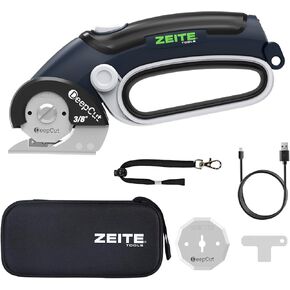 ZEITE Deepcut 3/8" Electric Cardboard Cutter,Cordless Scissors with LED Light,Storage Box,Rechargeable Powerful Rotary Box Cutter with 2 Blades for Thick Cardboard, Fabric, Carpet, Leather in Kuwait