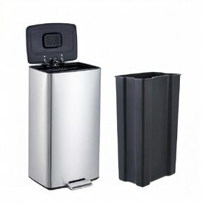 GarveeTech 10.6 Gallon Kitchen Trash Can with Soft Close Lid, 40 Liter Stainless Steel Garbage Can with Removable Inner Bucket and Odor Filter, Step On Waste Bin for Home Living Room Office, Silver in Kuwait