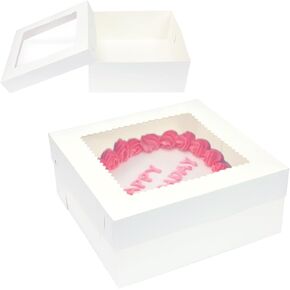 12 عبوة من علب الكيك مقاس 40.64 × 40.64 × 15.24 سم، وصناديق الكيك البيضاء، وحاويات معجنات المخابز للكعك والكب كيك والفطائر ومستلزمات الحفلات in Kuwait