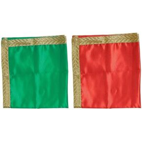 Set of 2 Mat Aasan Decorative Silk Pooja Cloth (Size:-22 Inches X 22 Inches,) for Indian Traditional Multipurpose Pooja Decorations Item & Article(Red and Green) in Saudi Arabia