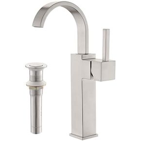 صنبور السفينة - صنبور وعاء ذو ​​فتحة واحدة يدور 360 درجة من النيكل المصقول، صنبور حمام طويل بمقبض واحد مع شلال وفوهة دوارة من فيستينا، SGF005-BN-V in Kuwait