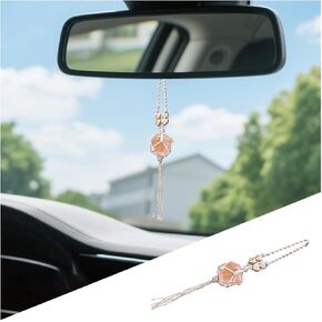 HZEL Crystal Car Rearview Mirror Pendant, Hanging Healing Himalayan Salt Handmade Rear View Mirror Charm, Boho Automotive Interior Rearview Decoration, Universal for Vehicles (Pink) in Saudi Arabia
