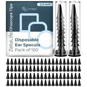أطراف منظار الأذن Zyrev ZetaLife (عبوة من 100 قطعة) - أطراف منظار منظار بلاستيكية، منظار أذن للاستعمال مرة واحدة - أغطية للاستعمال مرة واحدة مقاس 2.5 مم in Kuwait