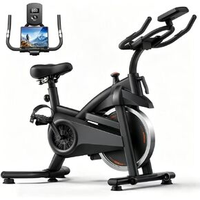 دراجة تمرين CURSOR FITNESS، دراجة تمرين ثابتة للمنزل مع محرك حزام صامت، دراجة ركوب الدراجات في الأماكن المغلقة مع مقعد مريح إضافي/جهاز لوحي وحامل زجاجة، سعة 300 رطل in Kuwait