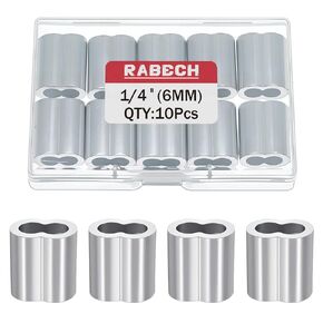 1/4 Inch Aluminum Crimping Loop Sleeve 1/4" 6MM Cable Ferrules Crimp Loops Sleeves for Wire Rope (Pack of 10Pcs) in Kuwait
