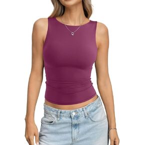 Womens Double Lined Tank Tops Boat Neck Fitted Top Basic Sleeveless Shirts Y2K Summer Going Out Outfits 2026 in Saudi Arabia