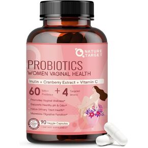NATURE TARGET Vaginal Probiotics for Women, pH Balance for Women with Probiotic, Prebiotics, Cranberry & Vitamin C, Support Odor Control, Flora Balance, Urinary & Digestive Health, 90 Vegan Capsules in Saudi Arabia