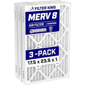 فلتر هواء Filter King 17.5x23.5x1 (MERV 8) (3 عبوات) فلاتر فرن تيار متردد للتحكم في الغبار والحساسية، صنع في الولايات المتحدة الأمريكية، HVAC، مطوي، إلكتروستاتيكي (الحجم الفعلي: 17.5 × 23.5 × .75) in Kuwait
