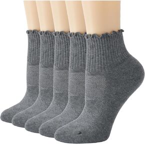 Women's 5/6 Pairs Ruffle Athletic Quarter Ankle Socks, Cotton Cushioned Running Tennis, Cute White Frilly Socks in Saudi Arabia
