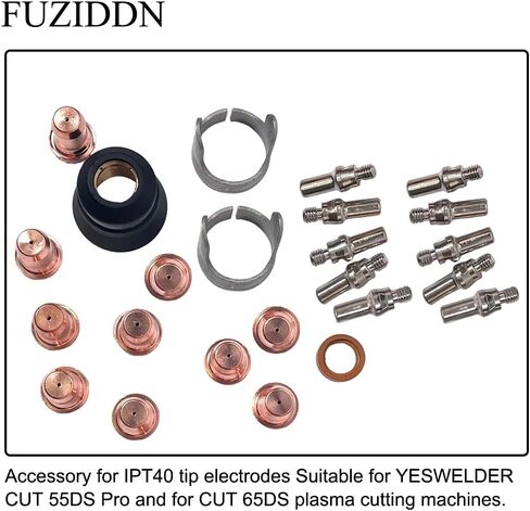 مجموعة المواد الاستهلاكية لقاطع البلازما IPT40 مكونة من 24 قطعة | متوافق مع YESWELDER CUT 55DS Pro/CUT 65DS | أقطاب/أطراف من النحاس والفولاذ المقاوم للصدأ (القطب الكهربائي، الفوهة، غطاء التثبيت) in Kuwait